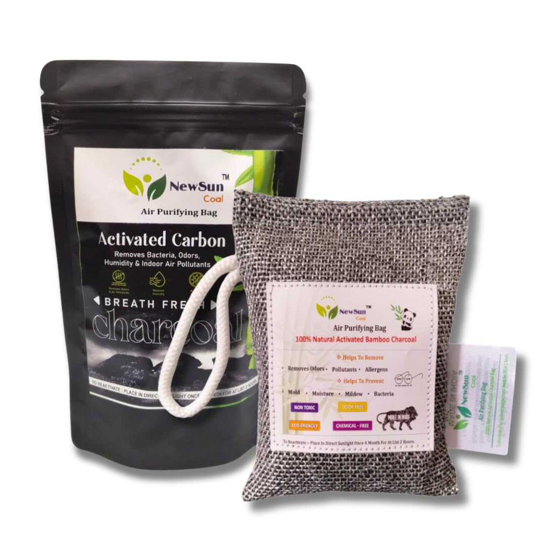 NewSun Pack of 1-300gram Activated Bamboo Charcoal Chunks Air Purifying Bag I Non Electric I Natural Deodorizer and Dehumidifier for Car, Rooms, Pets, Shoes, Color - Grey-Black-picture-24