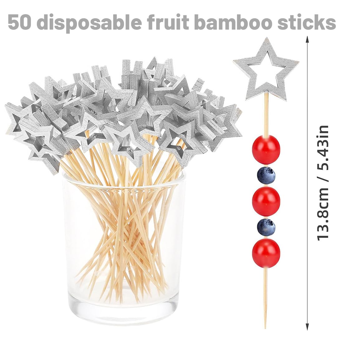 50 Pezzi Stuzzicadenti Decorativi, Stecchini per Aperitivo, Stuzzicadenti da Cocktail Stella Argento, Bastoncini da Cocktail di Natale, Decorazioni per Cibi e Bevande per Feste di Compleanno