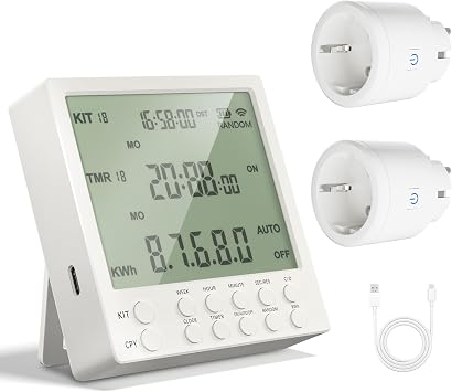 Digital Timer Socket 19 Timer Programmes Timer Socket with Countdown and Random Mode for Home Security Timer Socket for Lamps and Household Appliances 16 A/230 V
