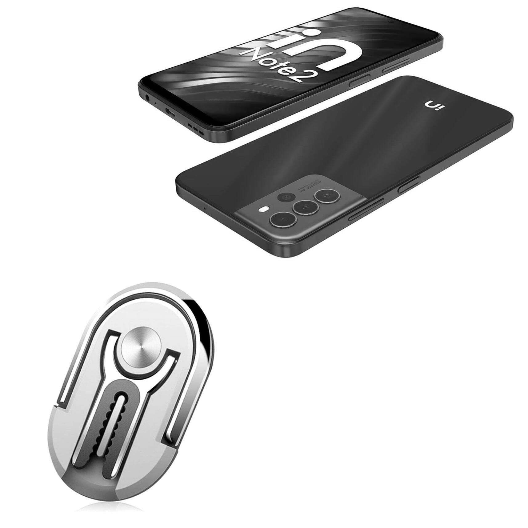 BoxWaveCar Mount Compatible with Micromax in Note 2 - Mobile HandGrip Car Mount, Finger Grip Mobile Car Mount Stand - Metallic Silver