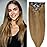 22 Clip in Human Hair Extensions Full Head 200g 10 Pieces 22 Clips Light Brown Double Weft Brazilian Real Remy Hair Extensions Thick Straight (22 200g, 8)