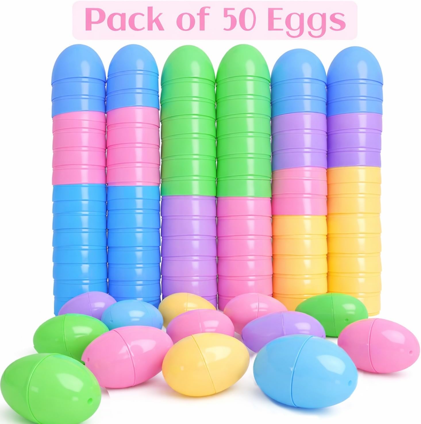 GiftExpress Pastel Color Easter Eggs - 50 Piece Assorted Bulk 2.3" x 1.75" Plastic Eggs Hinged - Adult & Kid Party Toys for Gift Easter Baskets or Egg Hunt Decor