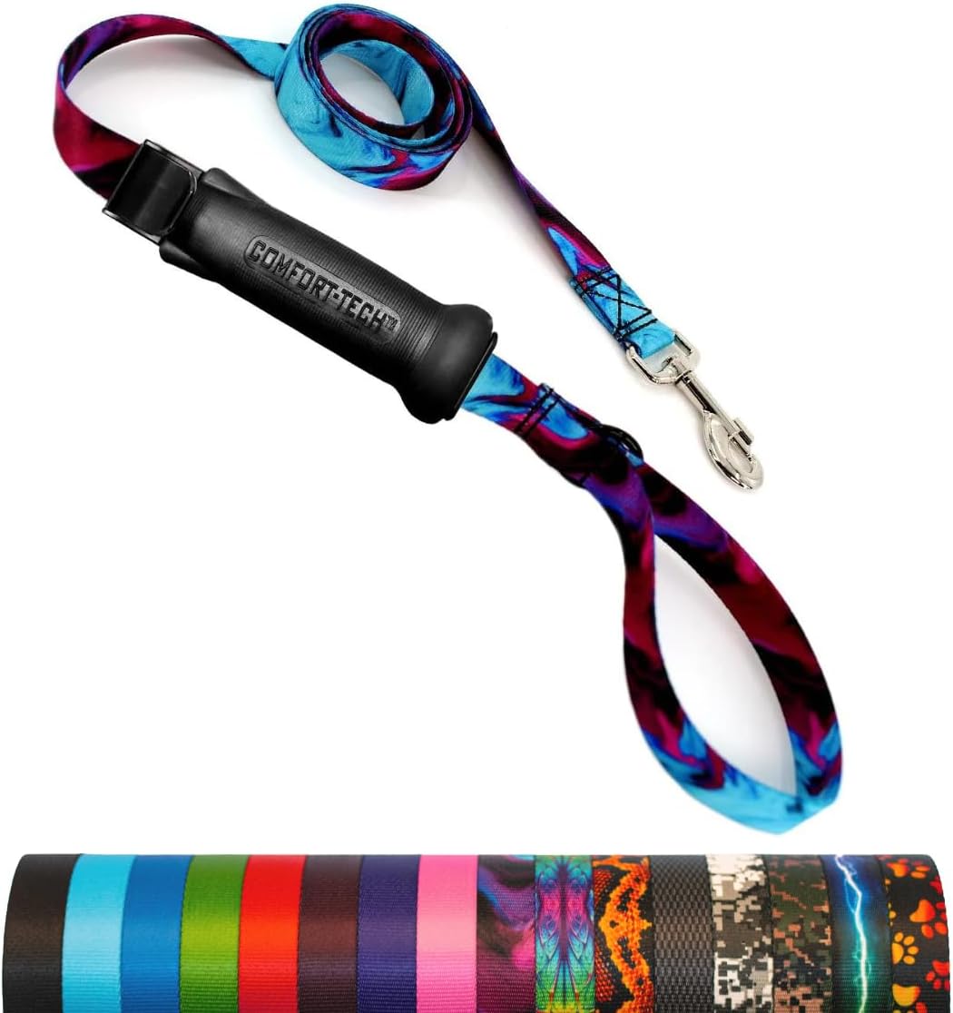 TugEase Dog Leash w/Sliding, Locking, Soft Touch, Comfort Grip Handle, 6' x 1" Pink