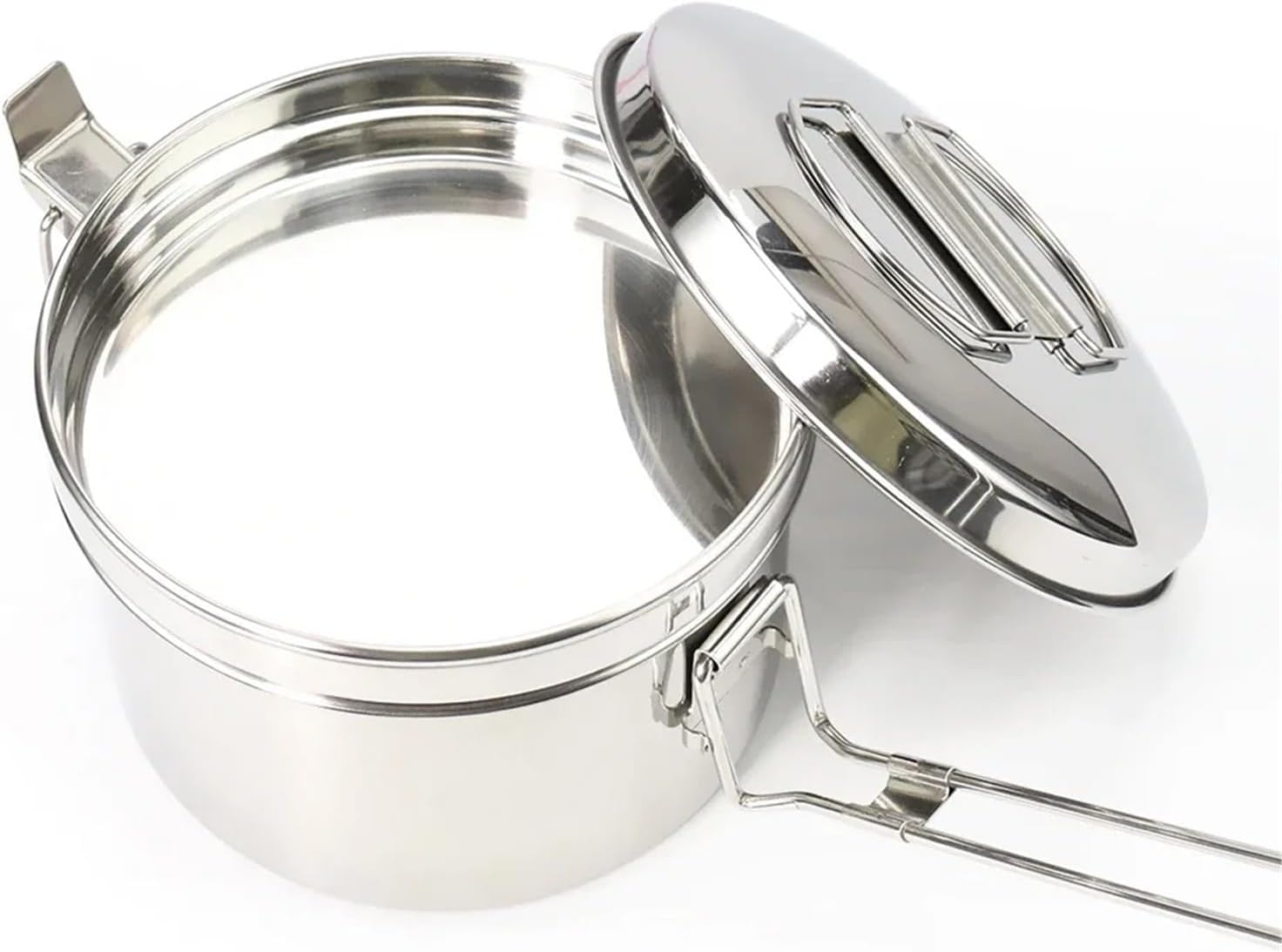 1200ml Stainless Steel Lunch Box with Foldable Handle, Portable Camping Cookware & Bento Container for Picnic