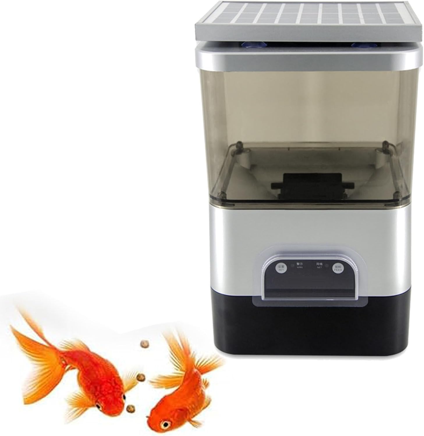 Automatic Fish Feeder for Ponds - 10L Capacity, LCD Timer, Solar-Powered, Rainproof, 9 Feeding Times - Ideal for Carp and Pond Fish Care