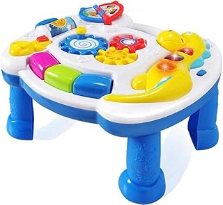 BAKAJI Tavolo Centro Attivita con Tastiera e Giochi Interattivi Neonato Giocattolo Bambini Prima Infanzia Luci Suoni con Piedini Removibili e Aggancio Passeggino