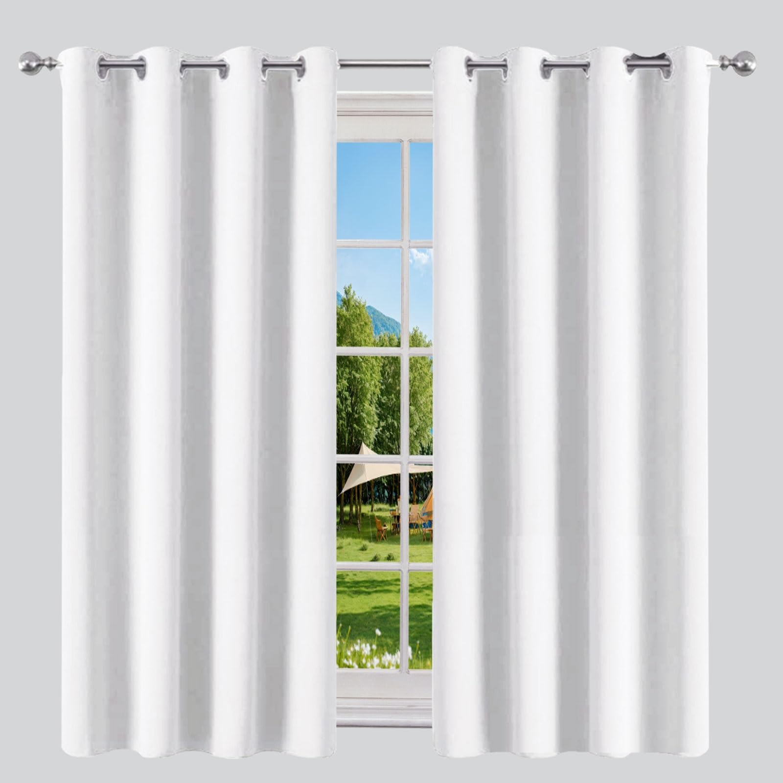 Rideau thermique isolant 150 x 160 cm blanc à oeillets pour chambre et salon anti froid
