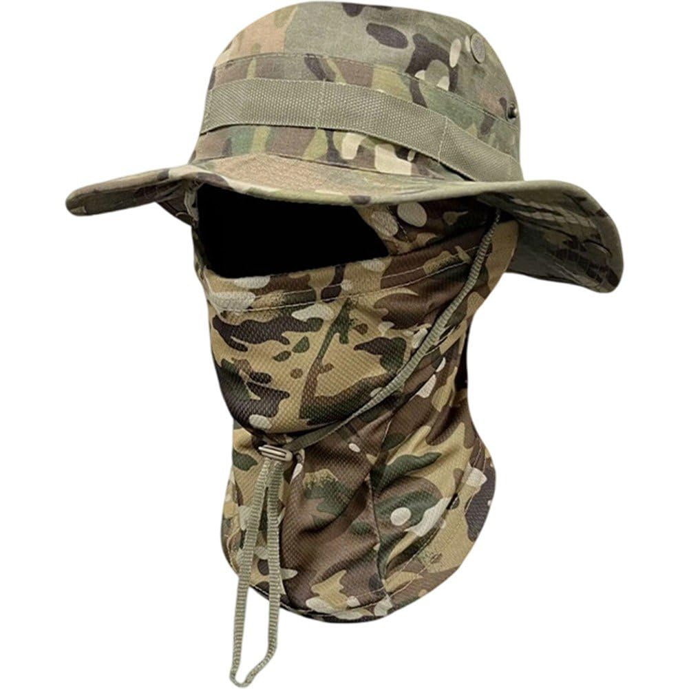 Fituenly Foldable Camouflage Wide Brim Sun Hat with Neck & Face Flap, Fisherman Bucket Hat for Hiking Climbing Travel