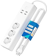 Meross Italian Power Strip with Apple HomeKit Smart WiFi 16A with 3 Schuko 4 USB Ports, Overload Protection, Compatible with Alexa, Google Home, SmartThings