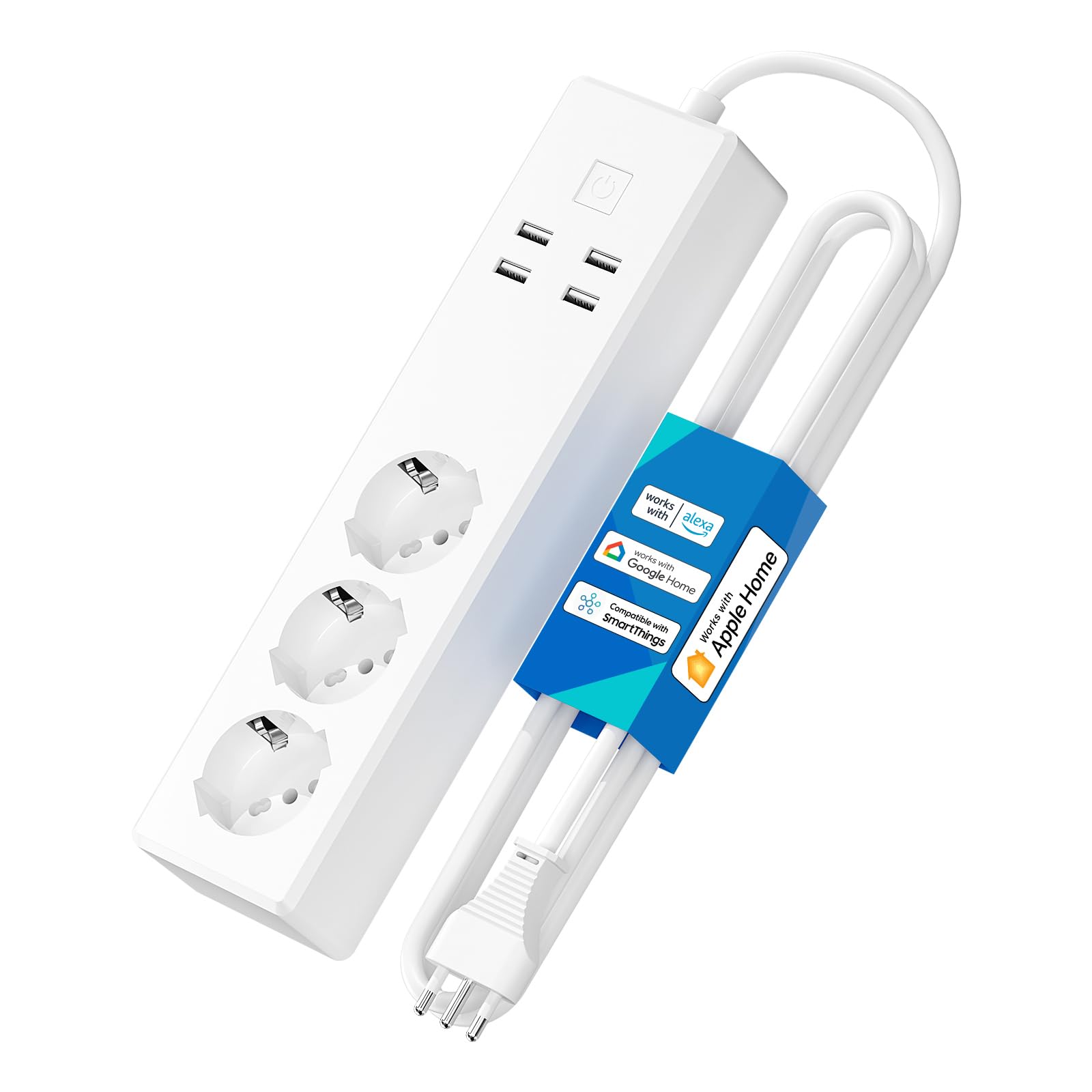 Meross Multiprise Italienne avec kit Intelligent HomeKit, 16 A Smart WiFi avec 3 Schuko 4 Ports USB, Protection Contre Les surcharges, Compatible avec HomeKit, Alexa, Google Home, SmartThings