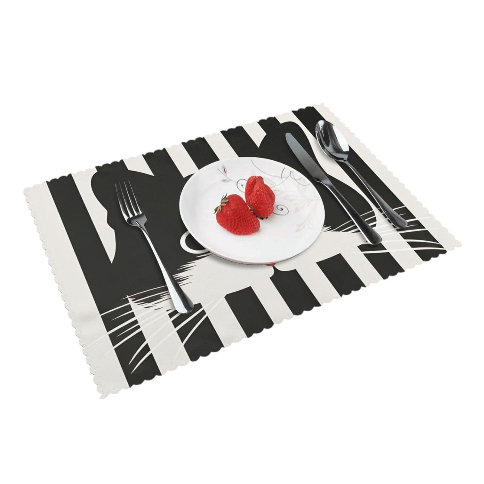 Cute cat Stripes Placemats Set of 4 Print Table Mats Place Mats Table Decor for Kitchen Dining 12X18 in