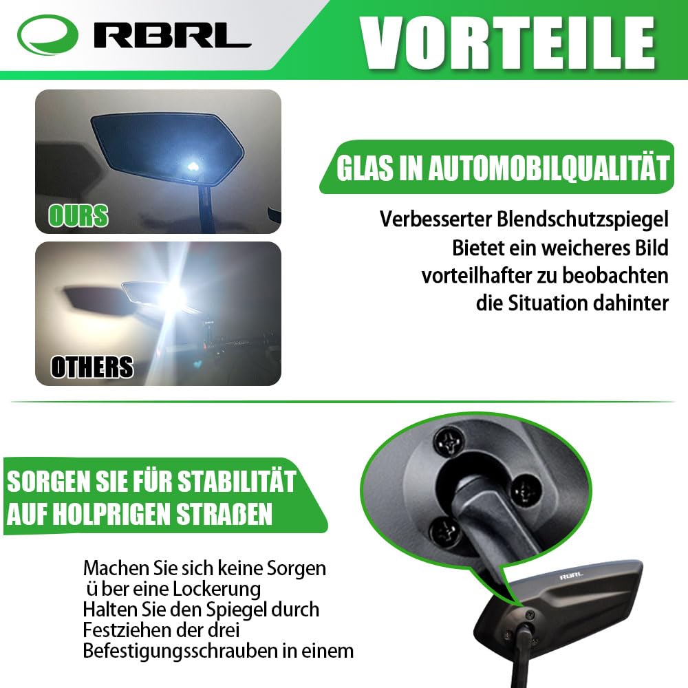 Rétroviseur Vélo RBRL Extra Large - Champ Vision Grand Angle - Fixation Guidon 15-20mm - Anti-Vibration - Gauche