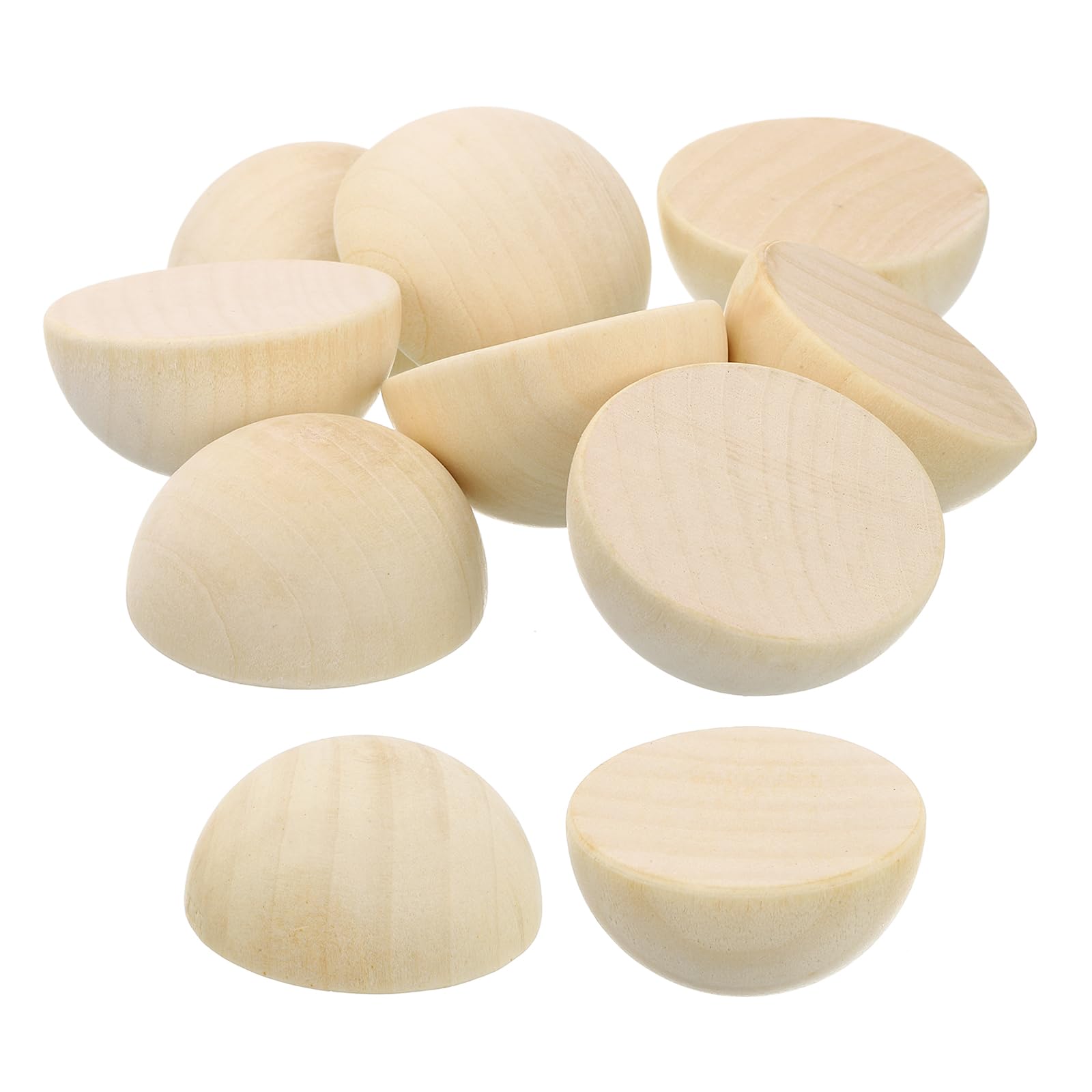 QUARKZMAN 10pz Mezza Sfera in Legno, 50mm Sfere Emisferiche non Finite Perline Rotondo Legno Naturale per Artigianato Fai-Da-Te Ornamenti Festival