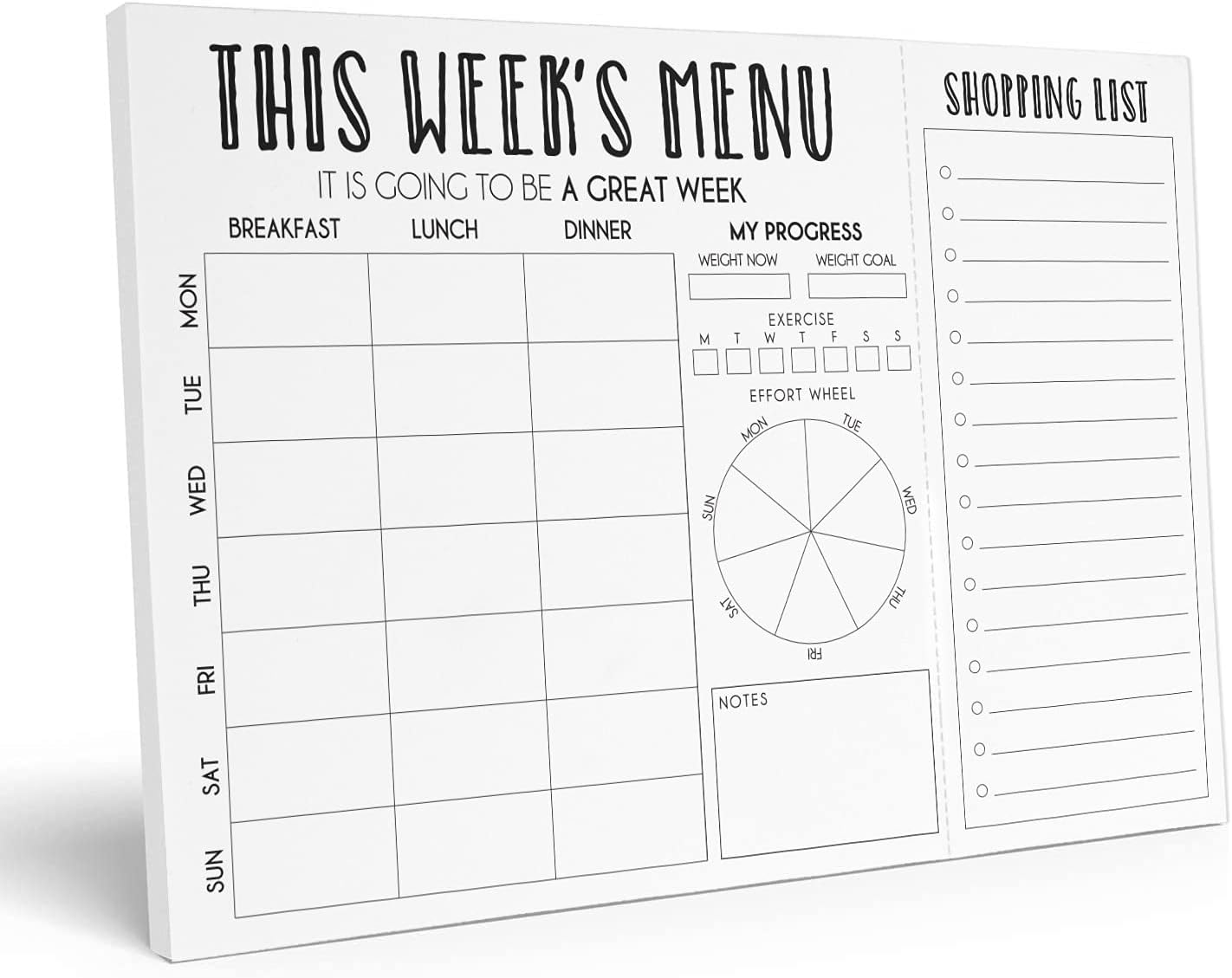 InkdotpotWeekly Meal Planner Notepad 7"x10”, This Week's Menu" Magnetic Meal Planning Pad with Tear Off Grocery Shopping List for Fridge- Kitchen & Home - 54 Sheets -PJ
