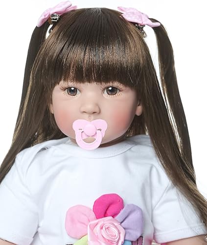 Miniatura 4 de TERABITHIA 24 pulgadas, 23.6 in, vinilo suave, tamaño grande, muñeca Reborn de princesa niña, vestido de arcoíris, cuerpo de tela, muñecas recién