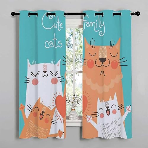 Miniatura 3 de Cortinas para Cocina Family Cats Grommet Short Thermal Patio Door Curtains Curtain Wall 55Inch Width by 72Inch Length,2 Panels