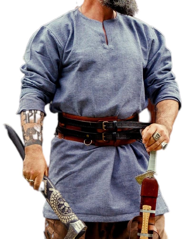 Leonardo Carbone® Tunique viking Snorri - Vêtement médiéval pour homme, chemise médiévale, costume de carnaval pour homme, tunique viking, vêtements LARP - 100 % coton avec broderie urnes, gris/bleu Leonardo Carbone® Tunique viking Snorri - Vêtement médiéval pour homme, chemise médiévale, costume de carnaval pour homme, tunique viking, vêtements LARP - 100 % coton avec broderie urnes, gris/bleu