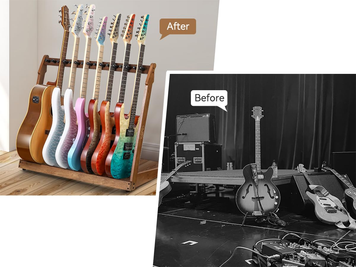 Soporte de guitarra para múltiples guitarras, soporte de madera para 4 guitarras acústicas, 6 eléctricas o bajos, tablón de madera de 18 mm de grosor