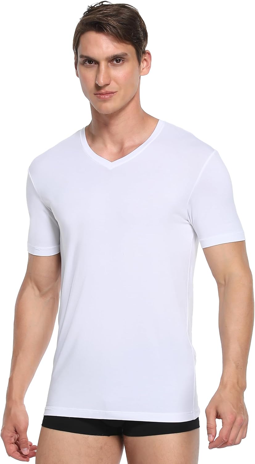 COLORFULLEAF Men's Undershirt Bamboo Rayon T-Shirts Short Sleeve V-Neck Soft Tees for Men Tag-Free Underwear 3 or 5 Pack - Image 6