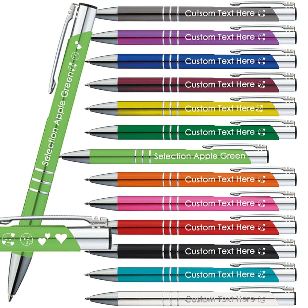 Juwelier Schönschmied Ballpoint Pens with Engraving | Emojis Engraving Possible | 13 Colours | Promotional Ballpoint Pens with Desired Engraving | Personalised Pens (Apple Green, 100)