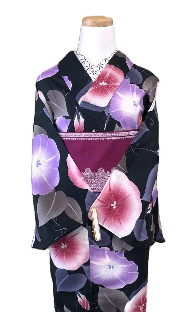 Amazon.co.jp: 着物19 京舞×朝比奈彩コラボ 大輪の朝顔柄浴衣 黒