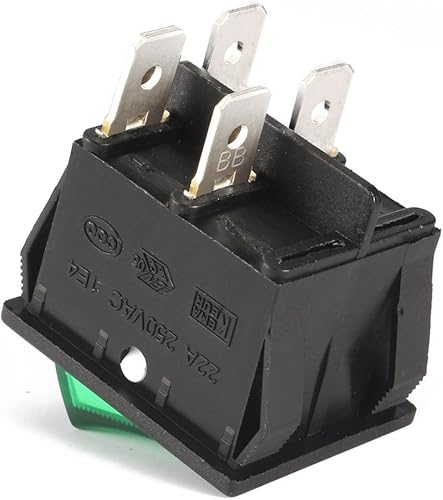 Miniatura 4 de uxcell 5 unids AC 20A125V 22A250V DPST 4 Pin 2 Posición ES luz verde encendido botón apagado iluminado barco interruptor basculante