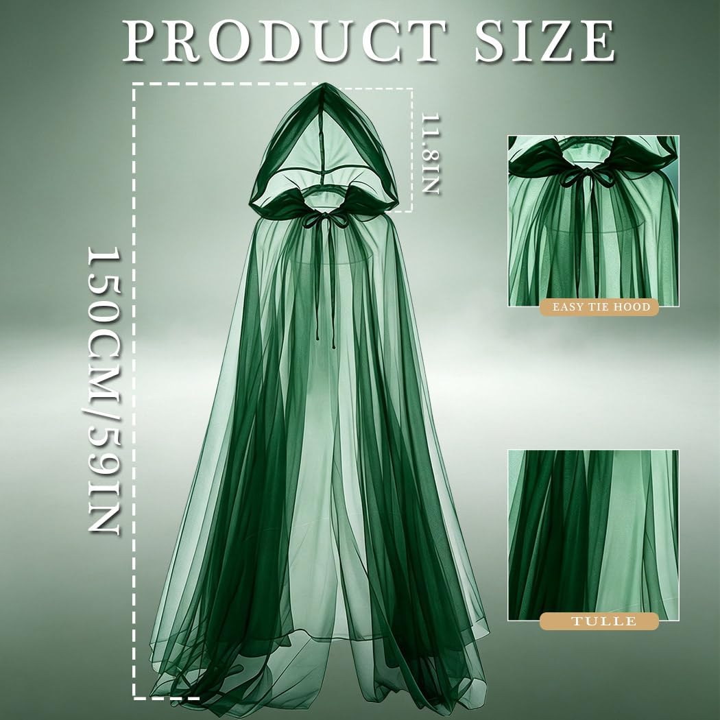 CanB Hooded Cloak Halloween Sheer Witch Cape Gothic Outfit for Women