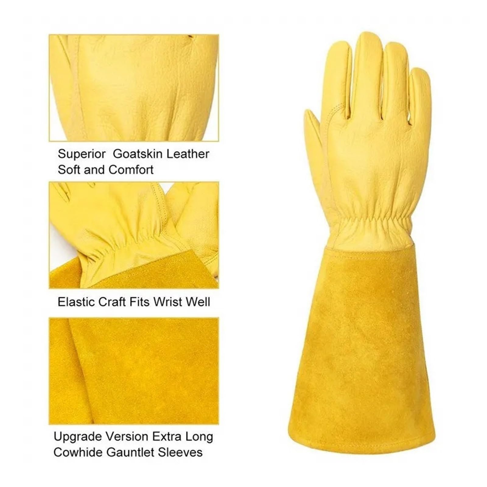 Lederhandschuhe For Rosenbeschneidung, Gartenarbeit, Imkerei, Dornensicher, Langärmelig, Arbeitshandschuh, For Männer Und Frauen, Gartenbeschneidungshandschuhe Starker Griff(Yellow1,XL)