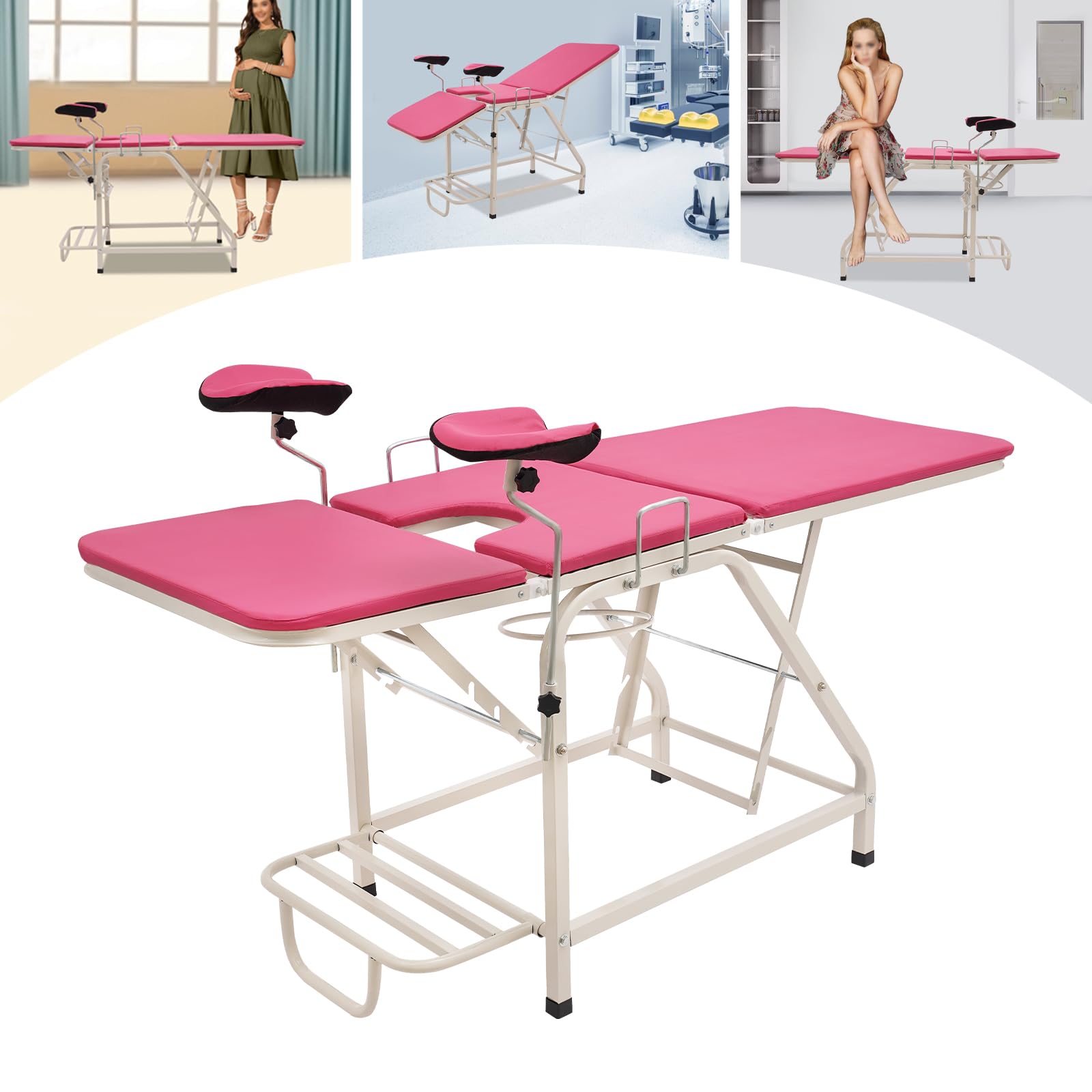 Sedia da esame ginecologica, Letto da esame ginecologico pieghevole, Sedia da visita ginecologica medica ambulatoriale, Attrezzature per la cura delle donne (rosa)