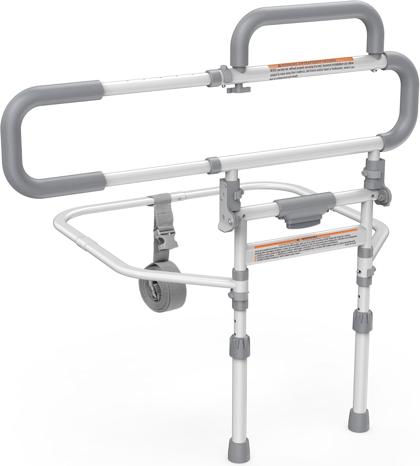 Heavy Duty Bed Rails for Elderly Adults Safety-Foldable Bed Rail for Senior with Adjustable Heights Fits All Bed Sizes?Bed Handle Bedside Assist with Pocket -504M (White and Gray)