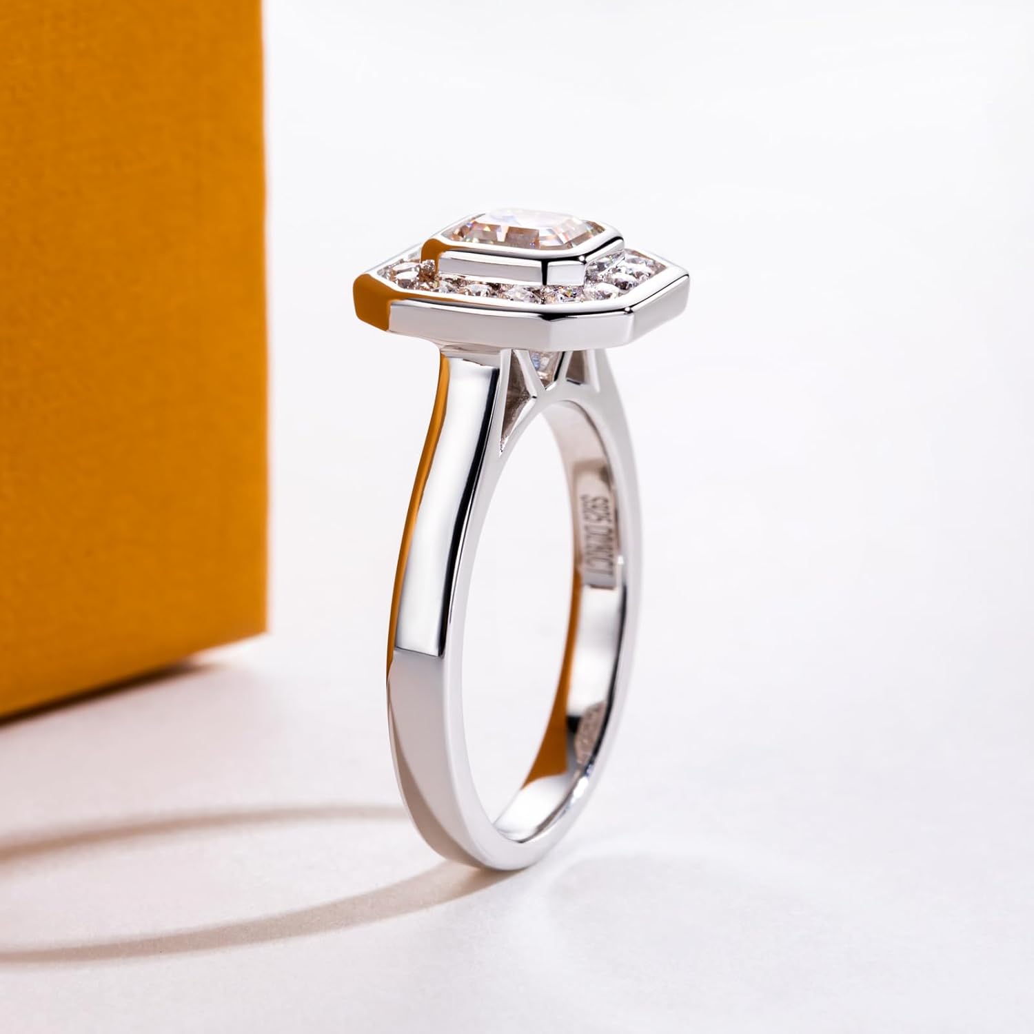 Moissanite Engagement Rings 2.524CTTW(2CT Center Stone) D Color VVS1 Clarity 925 Sterling Silver Princess Cut Halo Wedding Promise Anniversary Rings for Women with Certificate - Image 5