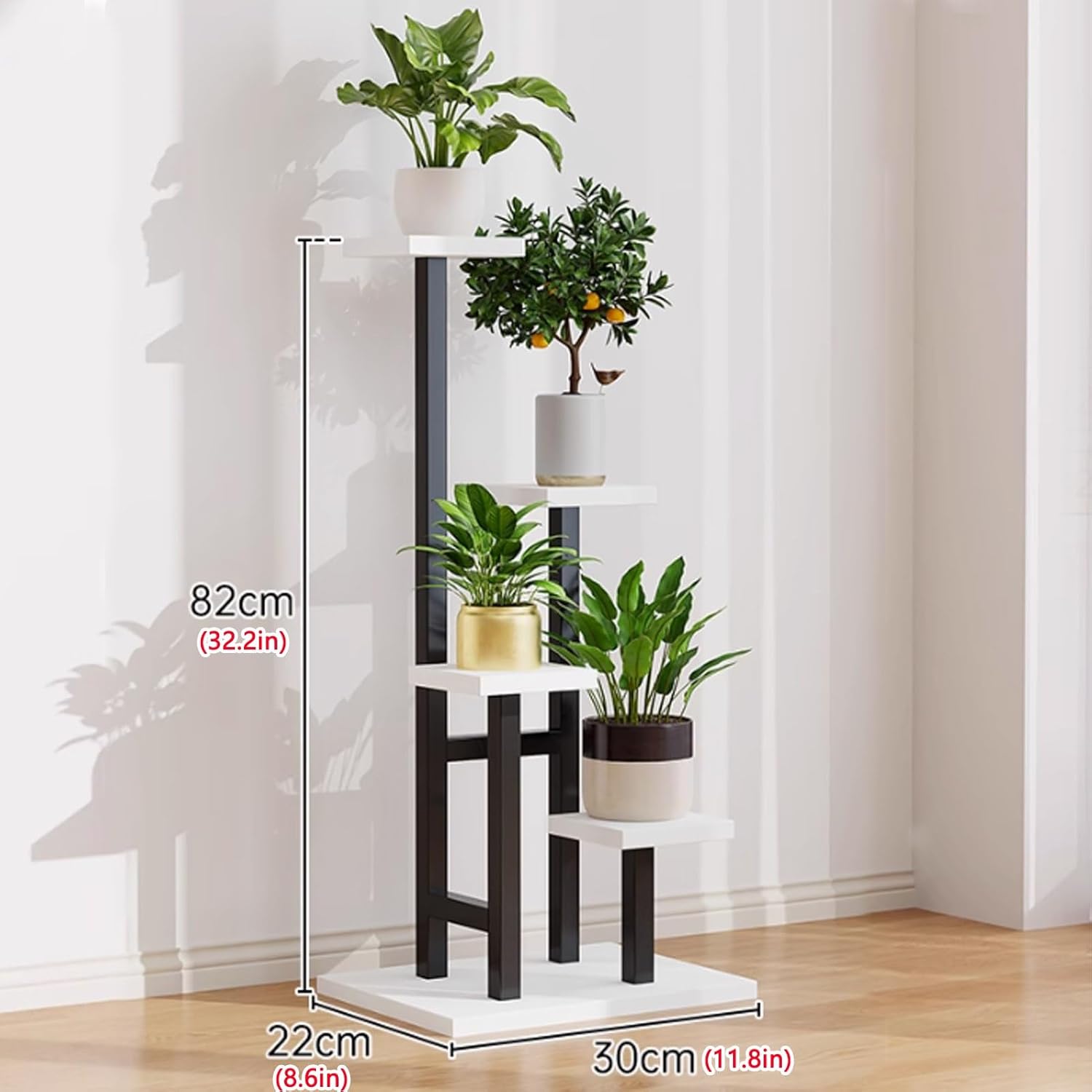 4-tier Plant Stand, Plant Stand Indoor, Mobile Flower Display Stand, Tall Plant Shelf for Multiple Plants Pots, Plant Shelf for Living Room, Patio, Balcony, Garden Decor(Natural,Without whee