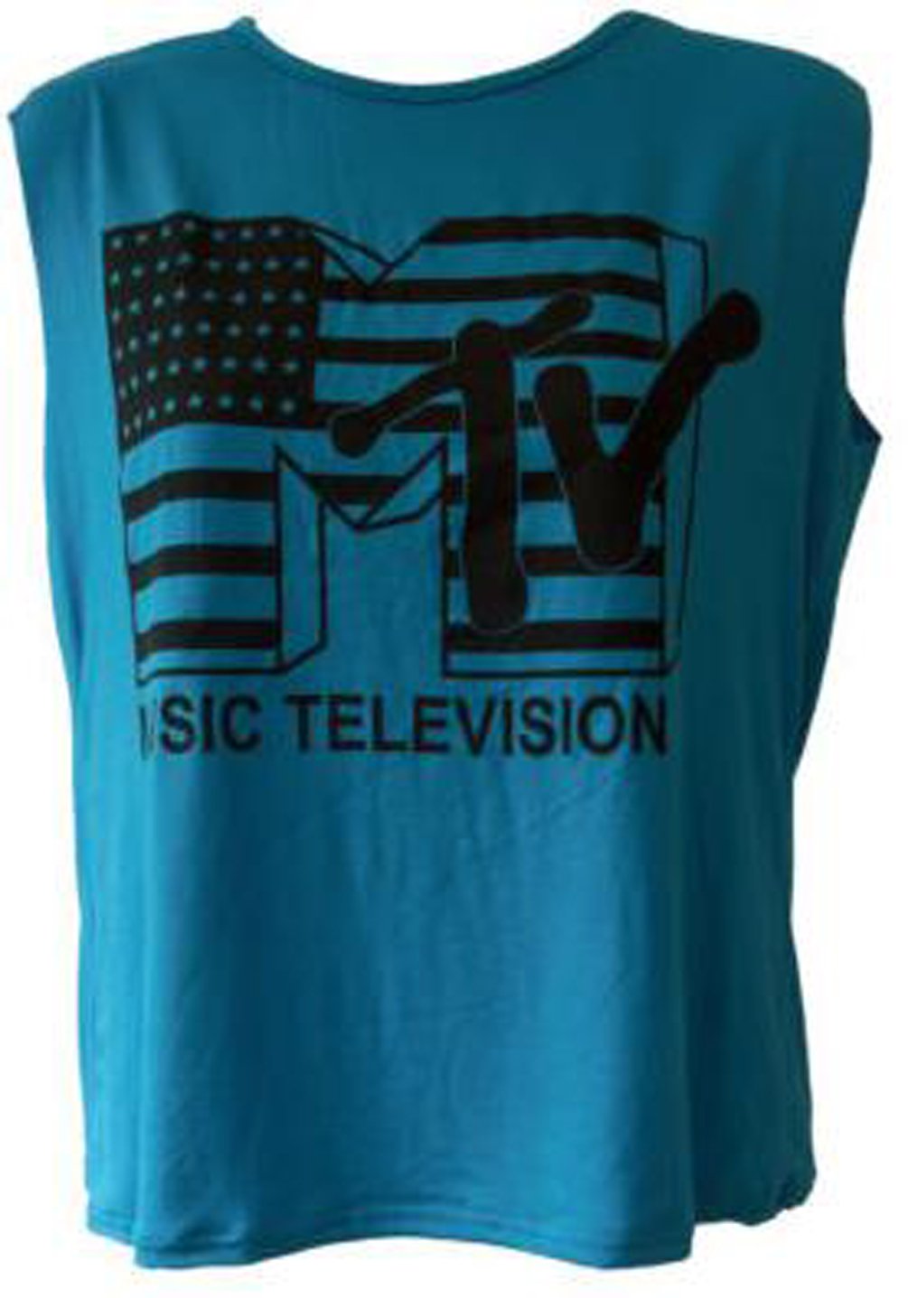 Ladies MTV Music Television Print Sleeveless Crop TOP Women Cropped T Shirt 8-14 (S/M 8-10, Turqouise)