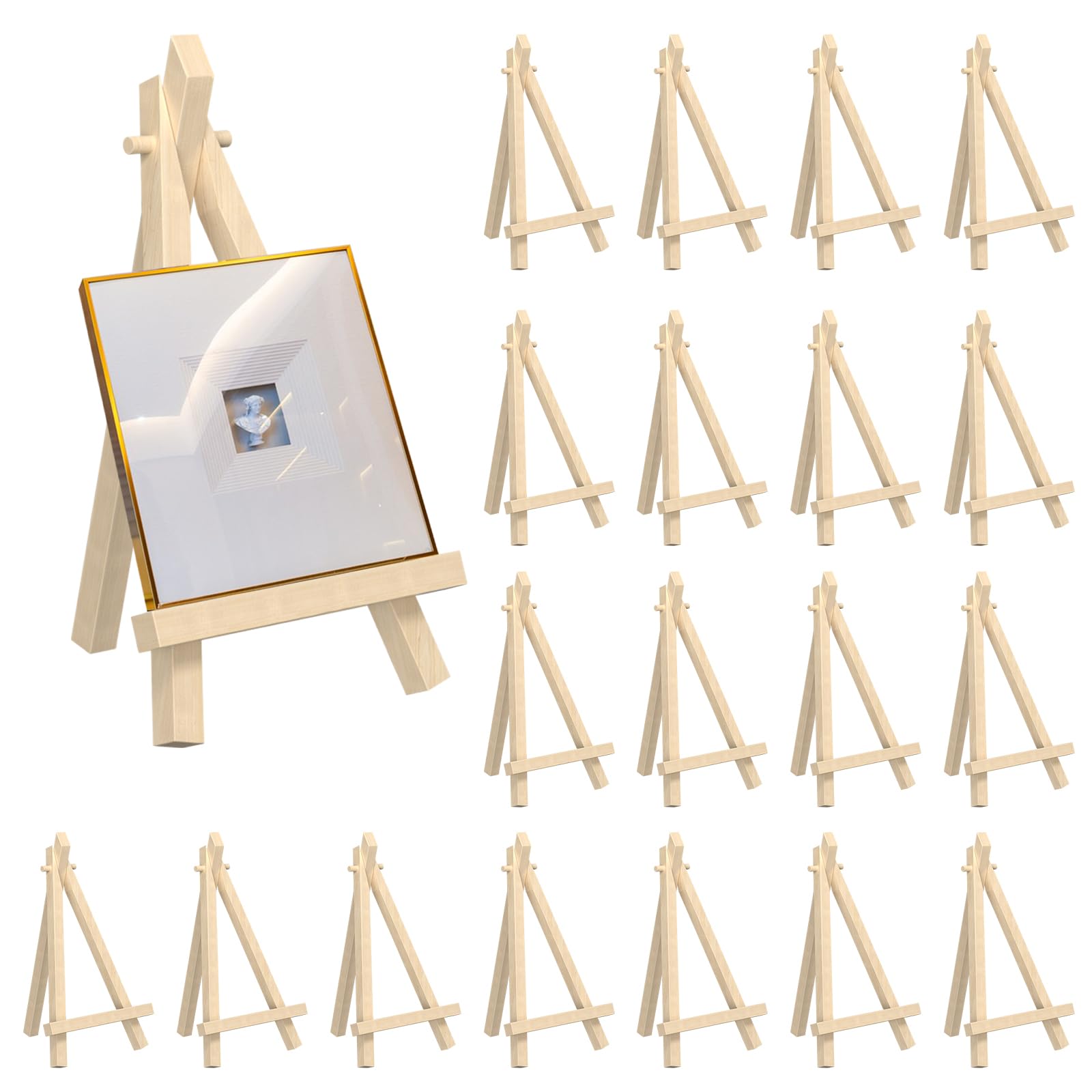 Rseuphiee 20 Piezas Caballete de Madera, 9 x 16 cm Mini Soporte de Madera, Caballete de Madera Plegable, Caballete de Mesa Pequeño Triangular, para Decorar de Boda, Mesa y Mostrar Fotos