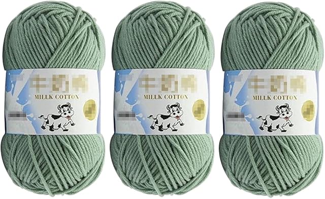 3Pcs 50g Milk Yarn Knitting Cotton Yarn Soft Chunky Hand-Woven Crochet Wool Yarn for Handcrafts Crocheting Knitting (Mint Green)