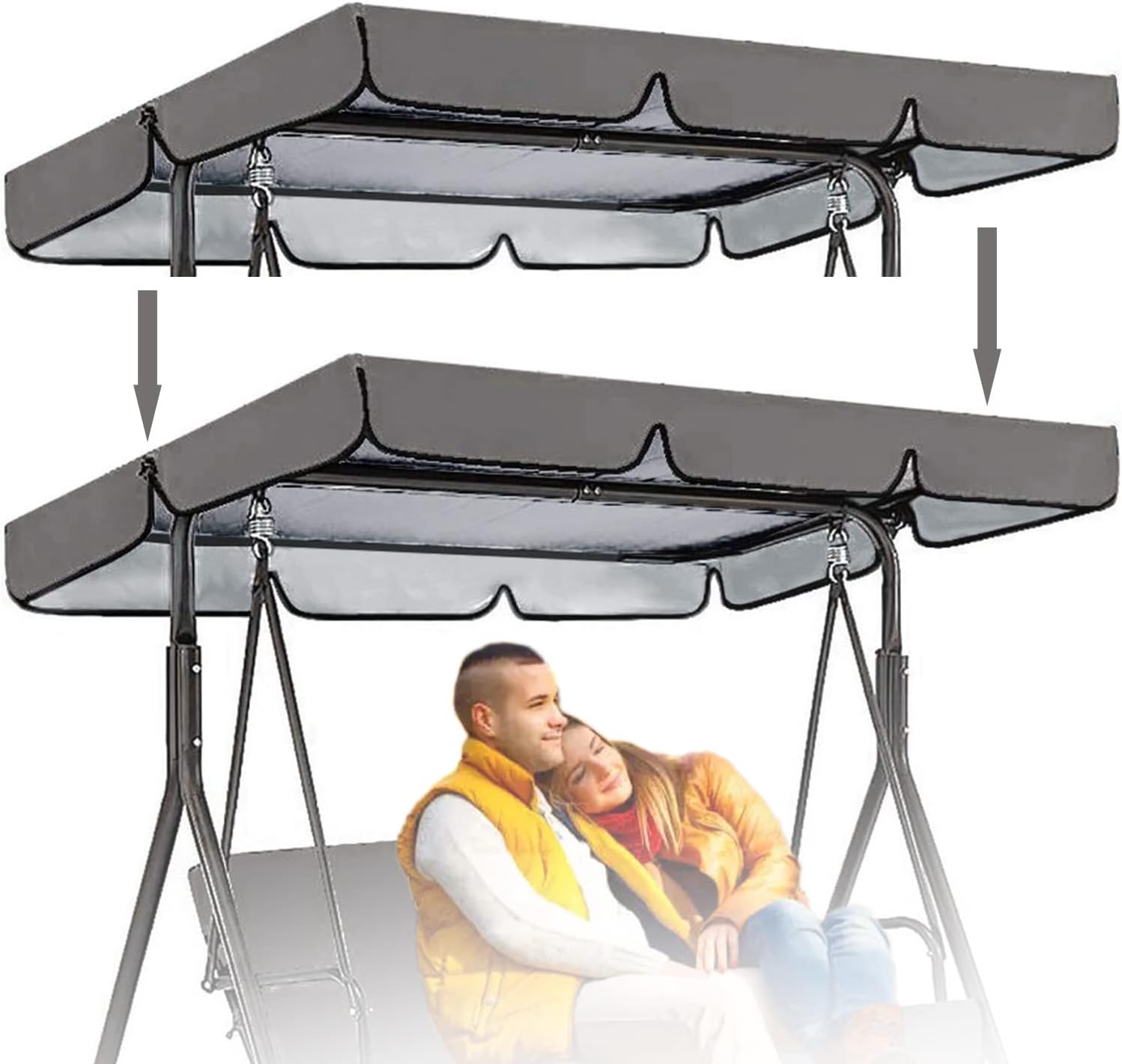 Replacement Canopy for Swing Seat 3 Seater Garden Hammock Cover, 210D Oxford Cloth Patio Swing Top Cover with 4 Reinforced Corner Pockets - UV Protection