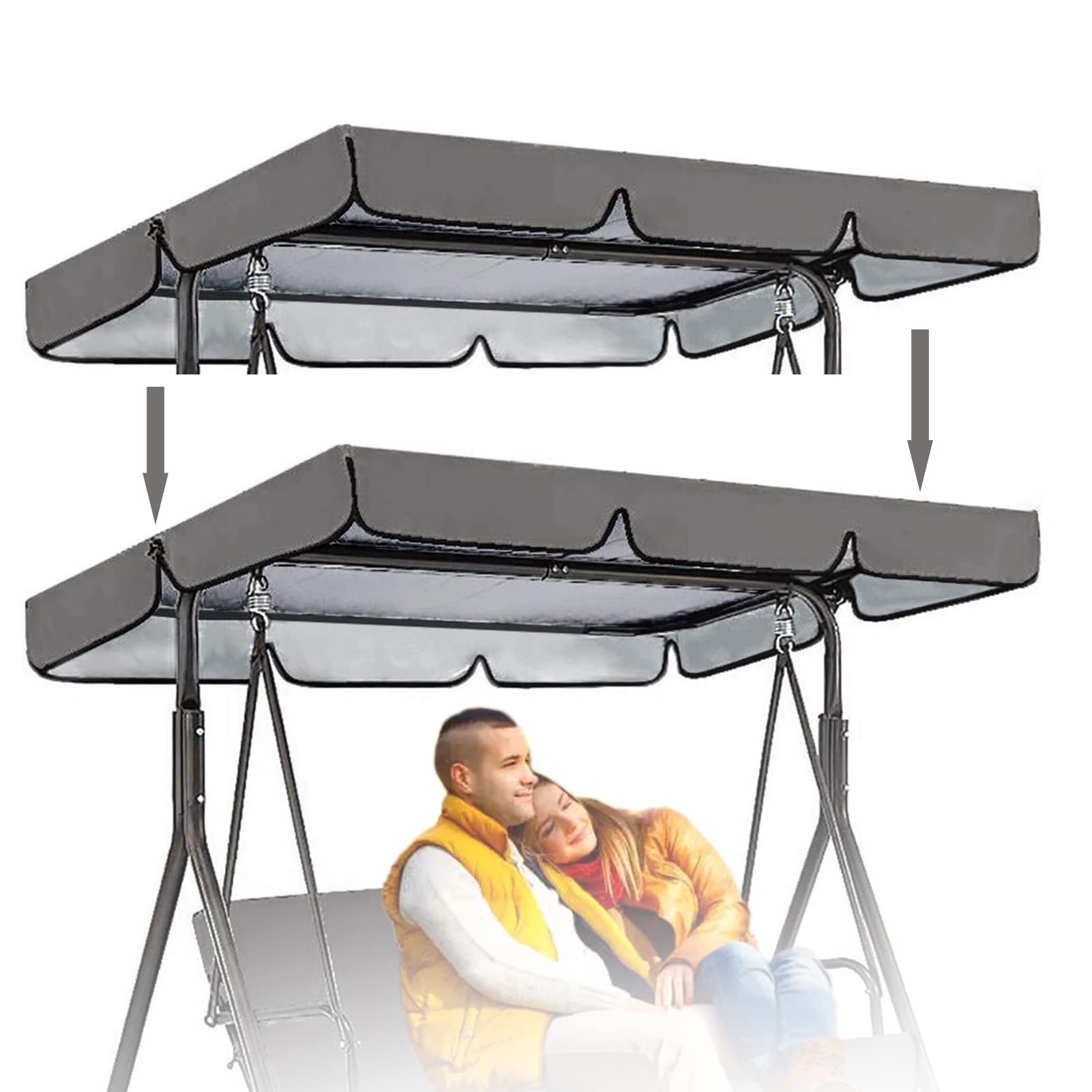 YUMN Ersatzdach für Hollywoodschaukel, 2- und 3-Sitzer-Hollywoodschaukel, UV-/wasserdicht, für Außenbereich, Garten, Terrasse, Grau, 195 x 125 x 15 cm