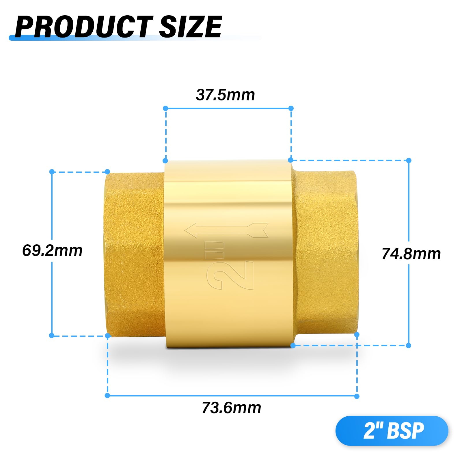 TAILONZ PNEUMATIC 2 piezas Válvula de retención de latón 2" Rosca hembra, prevención de reflujo, válvulas de retención unidireccionales
