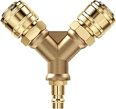 Compressed Air Coupling, Compressed Air Distributor 1/4 Inch, Brass Compressed Air Distributor, Compressed Air Y Distributor, 2-Way, Compressed Air Switch with 2 Couplings, Air Hose Quick