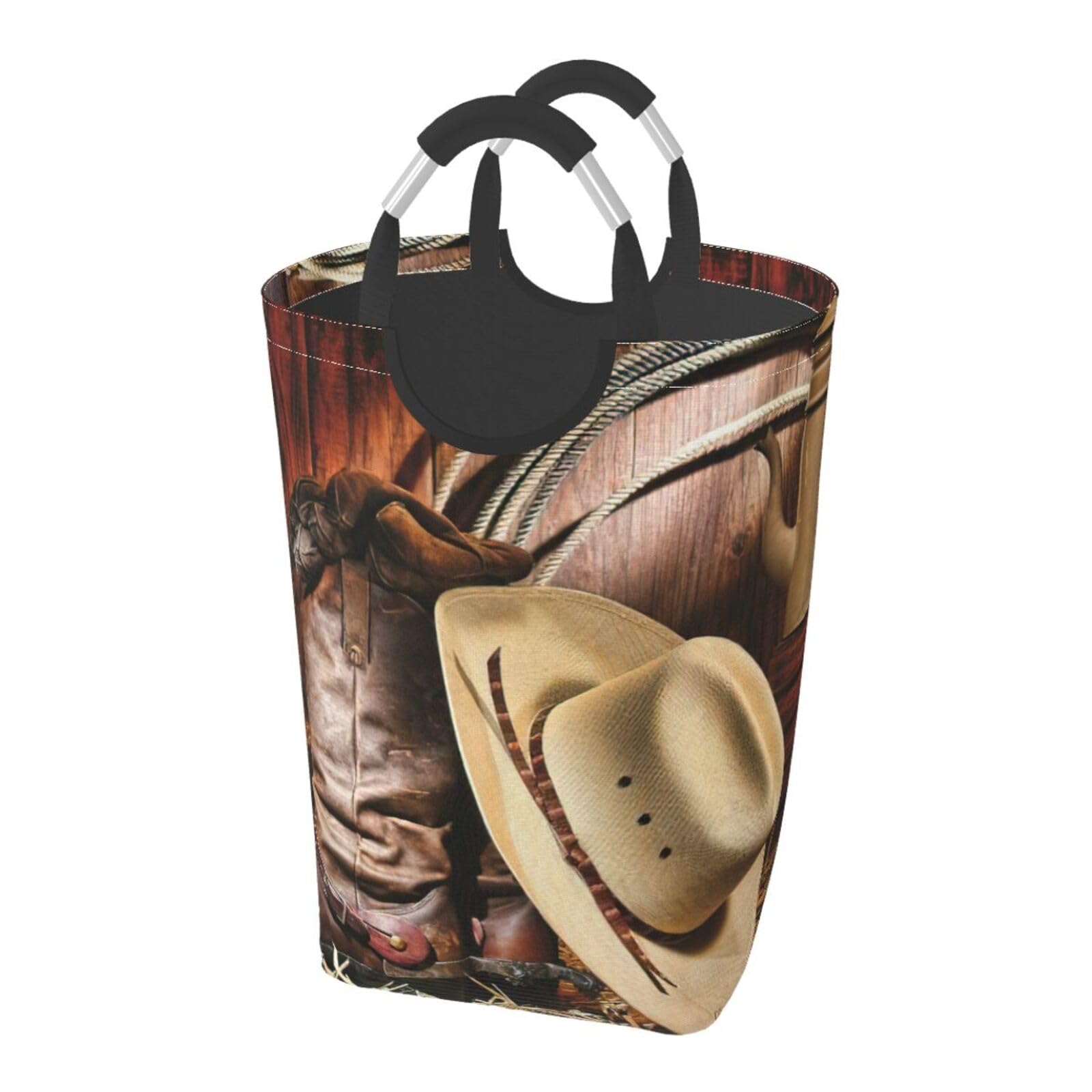 Grand sac à linge pliable noir avec poignées alu pour dortoir style cowboy