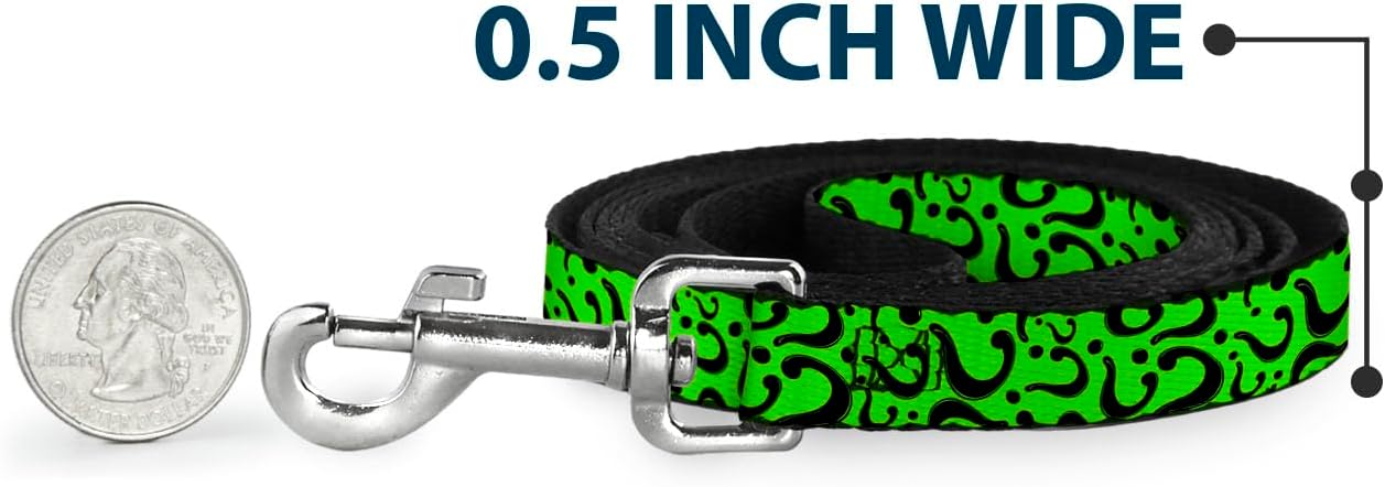 Dog Leash Question Mark Scattered Lime Green Black 6 Feet Long 1.0 Inch Wide