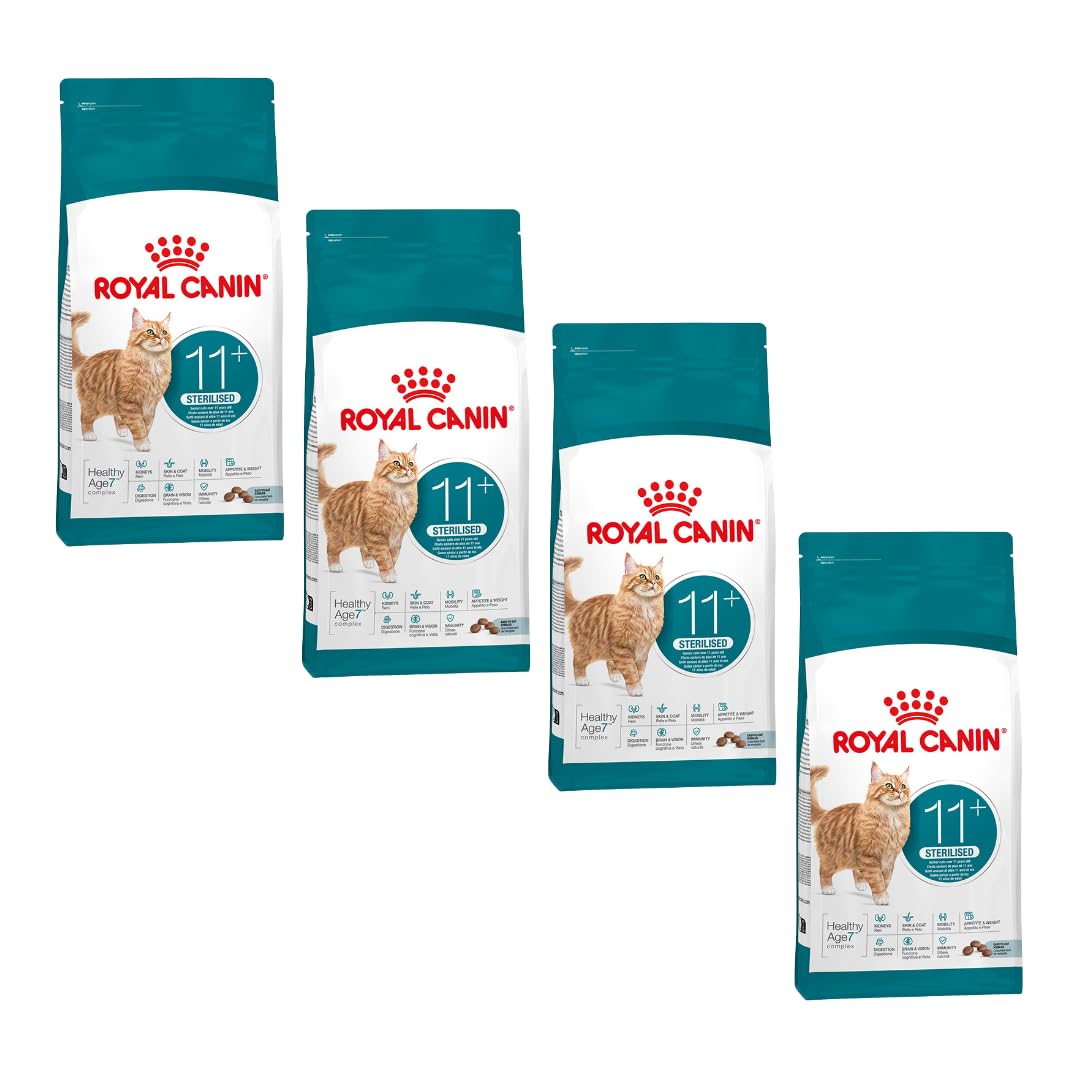 Royal Canin Ageing Sterilised 11+ | 4er Pack | 4 x 400 g | Trockennahrung für kastrierte Katzen ab dem 11. Lebensjahr | Formel mit dem HealthyAge7™ Complex | Enthält leicht zu kauende Kroketten