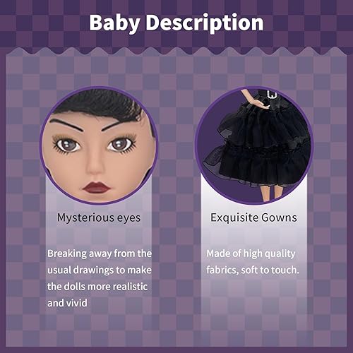 Miniatura 3 de Muñeca negra de 11.5 pulgadas, vestido negro, más cabeza de pelo, labios de vino, zapatos negros actualizados, regalos de cumpleaños para niños y