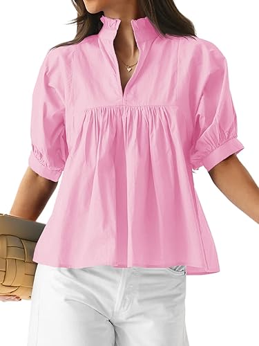 Cicy Bell Chemisier à Manches Bouffantes pour Femme, col en V, Manches mi-Longue