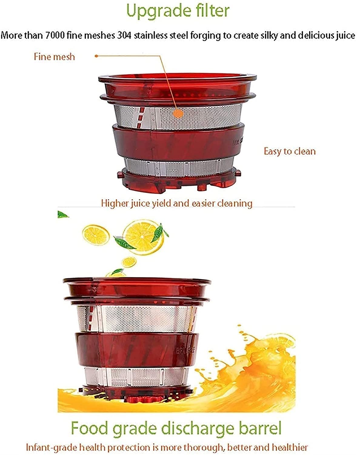 ERoomQ Quiet Dual-Stage Slow Speed Masticating Juicer Makes Fruit and Vegetable 80 Revolutions per Minute High Juice Output, 150-Watt