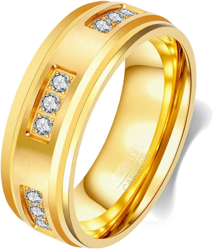 1CT CZ Wedding Ring Set for Women & Men Yellow Gold Plated Bridal Couple Rings Tungsten Ring Wedding Band