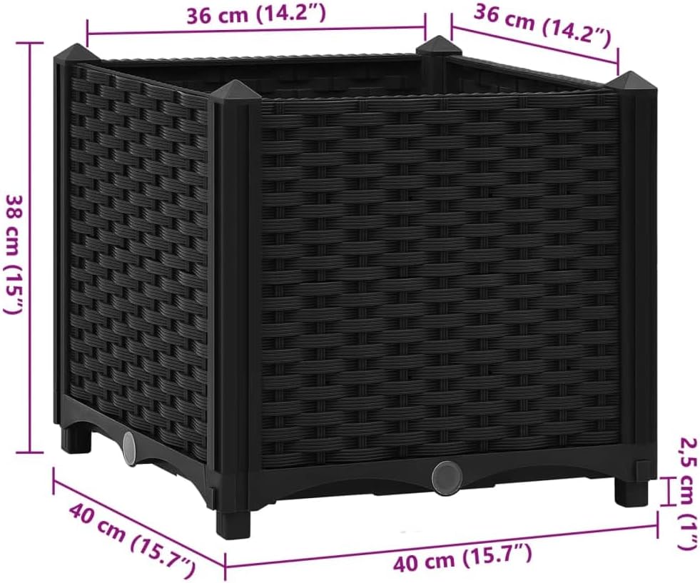 Raised Bed 15.7"x15.7"x15" Polypropylene Lawn Planters