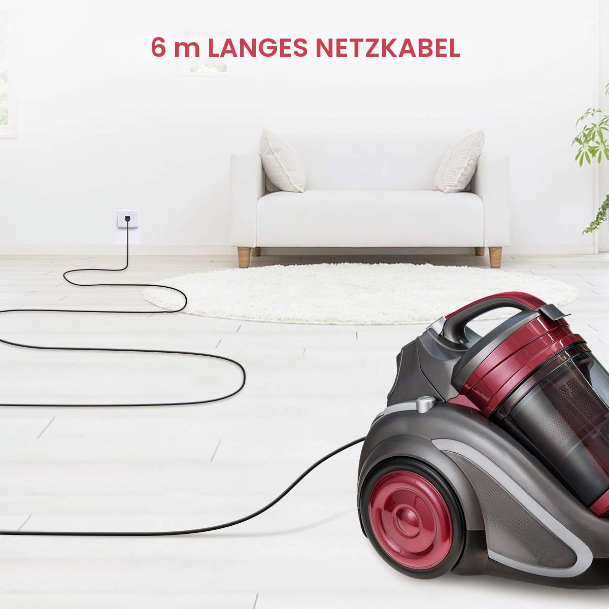 OZEANOS Staubsauger ohne Beutel，3D Filter-System Zylinder staubsauger, für Hart- und Teppichböden, HEPA-Filter, 700 Watt, 8m Aktionsradius, 4L Staubbehälter