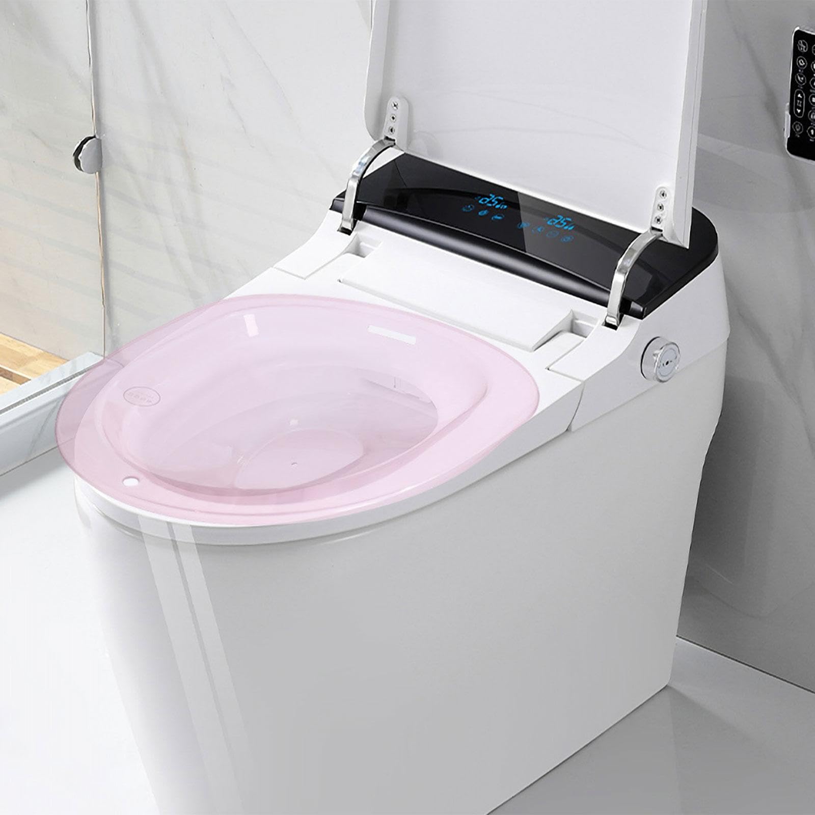 Oshhni Bain de Siège Toilette Sitz Bain Bassin Bidet Bassin de Bain Ergonomique En PP Solide Confortable pour Le Nettoyage Intime Convient à L'Hygiène Des Fe, Rose Transparent