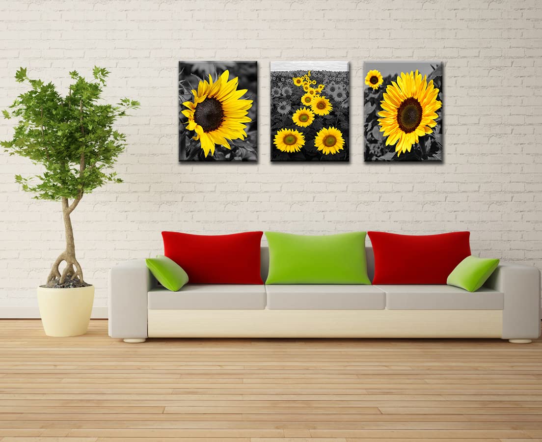 Sonnenblumen-Wandkunst Sonnenblumenbilder Wanddekoration Schwarz Und Weiß  Gelb Wandkunst Rustikale Blumenmalerei Gelbe Blume Poster Sonnenblume  Leinwand Kunst Für Küche Wohnzimmer Schlafzimmer 61 X, image size:1104x900